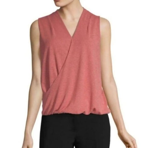 Liz Claiborne Top Chatleston Pink Criss Cross Wrap V neck Business Size Medium - Picture 2 of 11